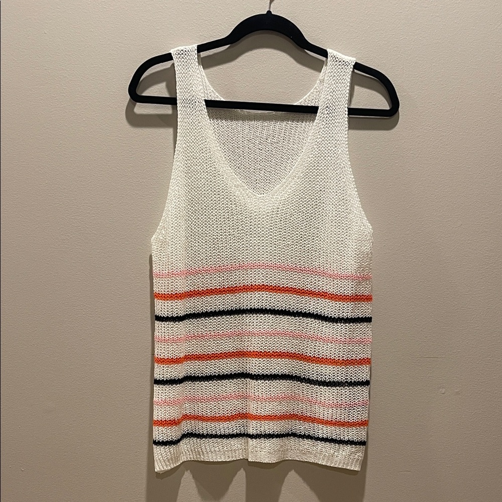 Chic Striped Knit Tank Top in Cream, Black, and Orange